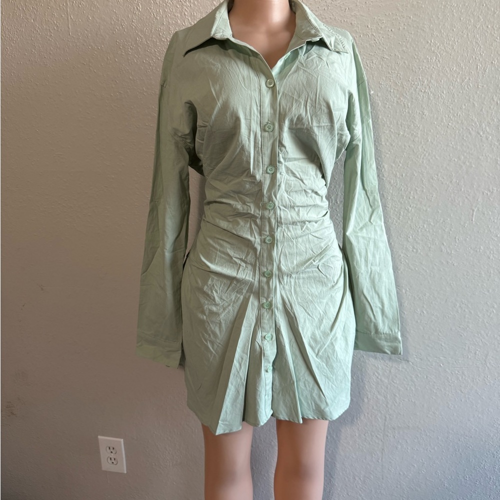 Fashion Nova Mint Green Button-Up Dress